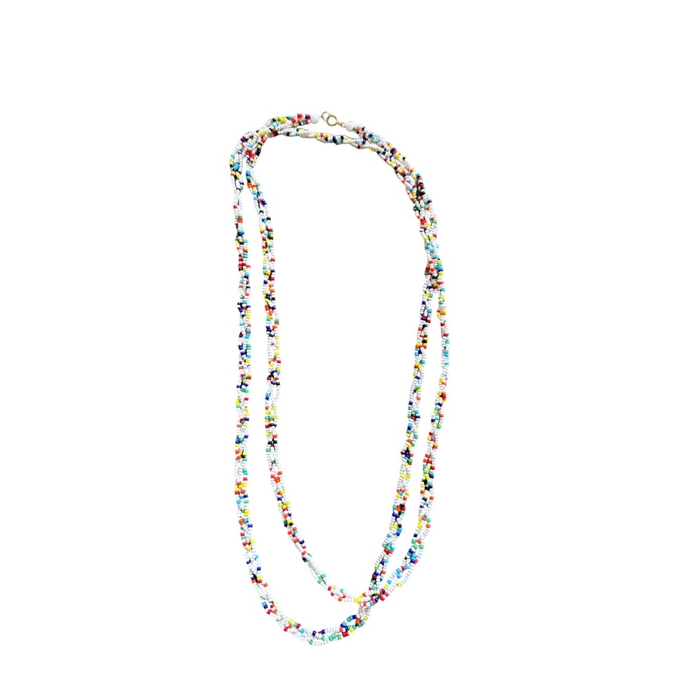 Vintage Multi Strand Seed‎ Bead Necklace Rainbow Braided Twisted 28 Inch Boho